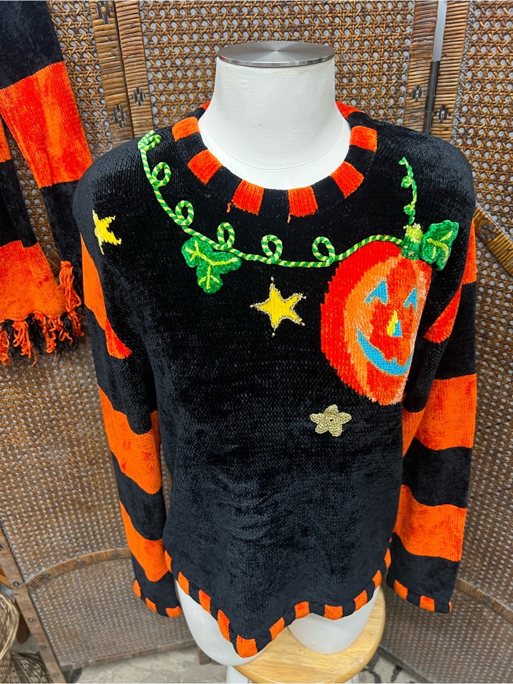 Berek Halloween sweater large scarf orange black holiday